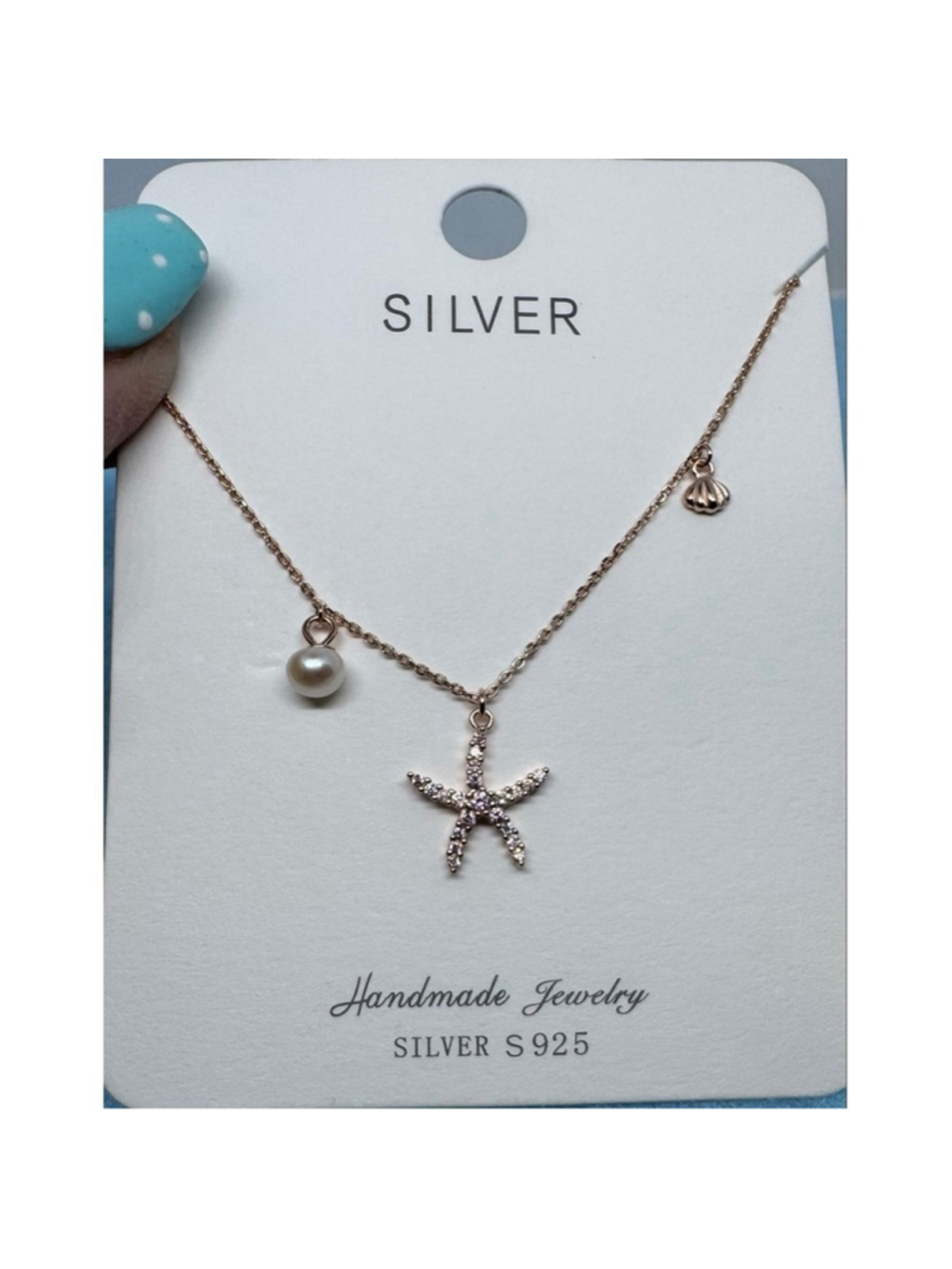 Sterling Silver Starfish Pearl & Seashell Charm Necklace | Beach Coastal Jew - Picture 2 of 6